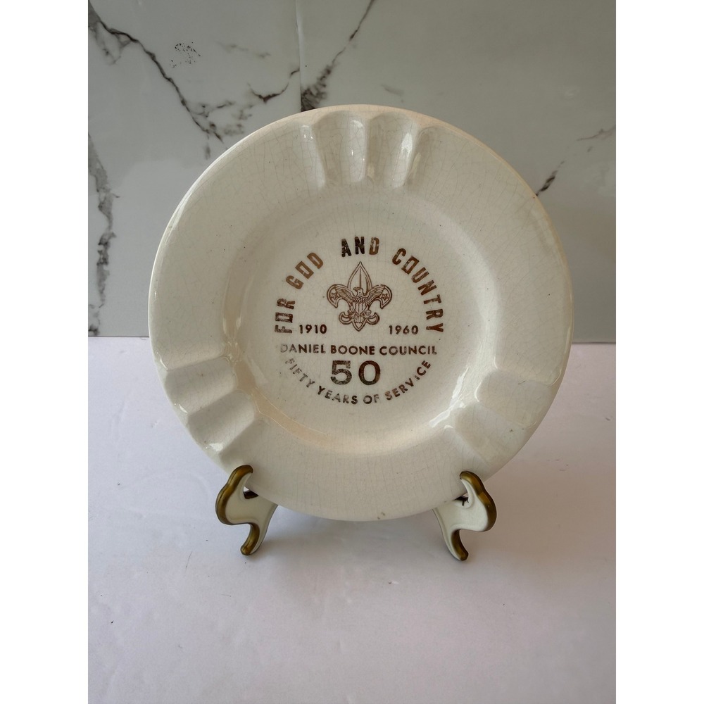 Vintage Boy Scouts Daniel Boone Council 50th Anniversary Ashtray 1960 Gold